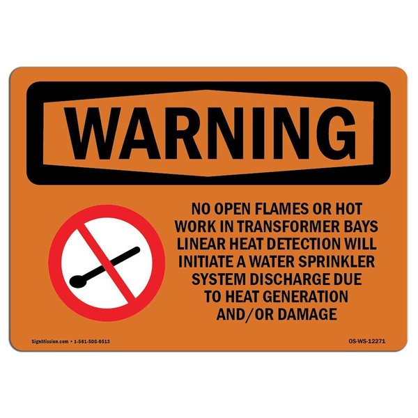 Signmission OSHA WARNING Sign, No Open Flames Or Hot Work In, 14in X 10in Aluminum, 14" W, 10" H, Landscape OS-WS-A-1014-L-12271